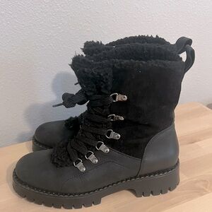 Bootlegger "Made in Portugal" Leather & Sherpa Combat Boot EU 37/US 6.5 Black